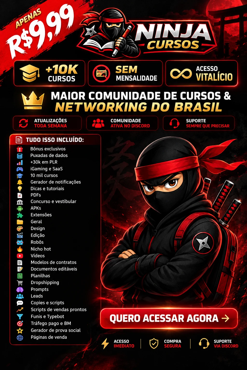 Ninja Cursos: mais de 10 mil cursos, sem mensalidade e com acesso vitalício por R$ 9,99